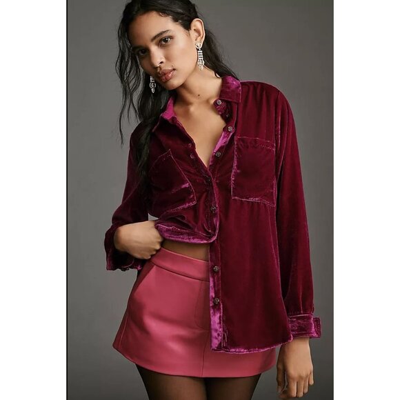 Pilcro Tops - Pilcro By Anthropologie Womens XS Purple Velvet‎ Button Up Shirt Long Sleeve